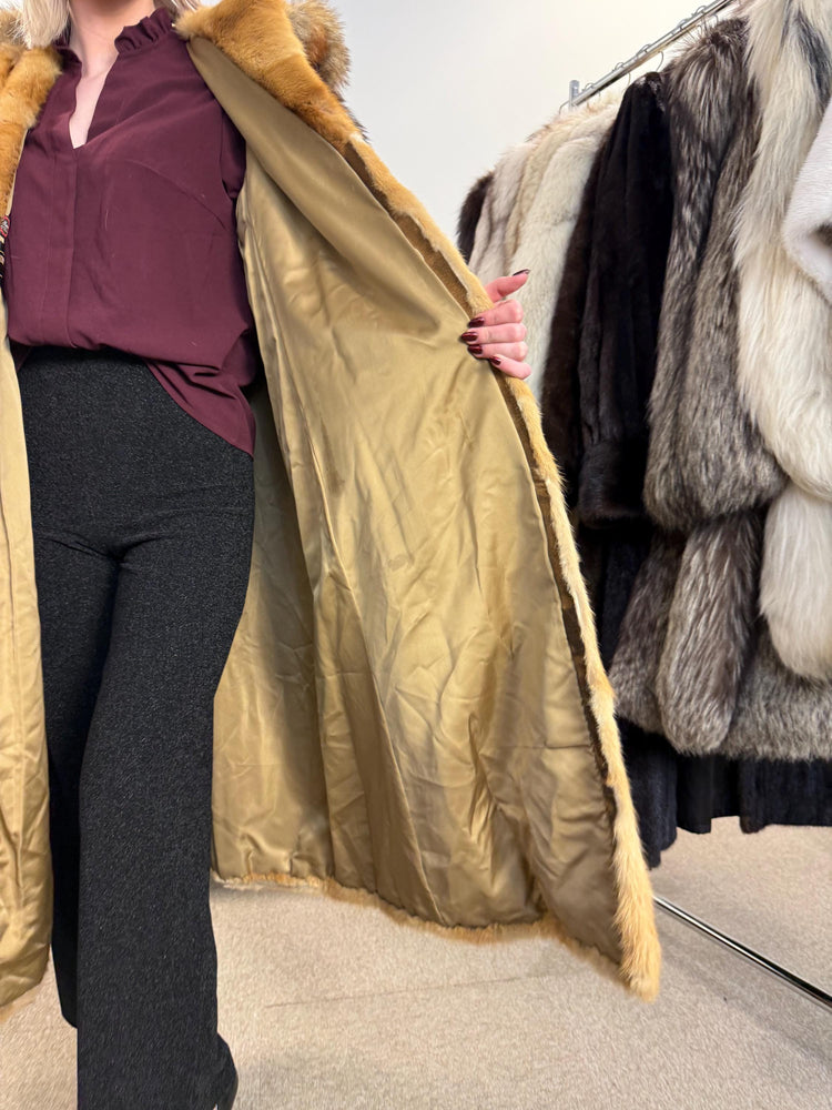 Golden Weasel Fur Coat, Medium Size, Women's Fur Coat, Real Weasel Fur Coat, Weasel Coat Women, Vintage Fur Coat, Hooded Fur Coat, Real Fur