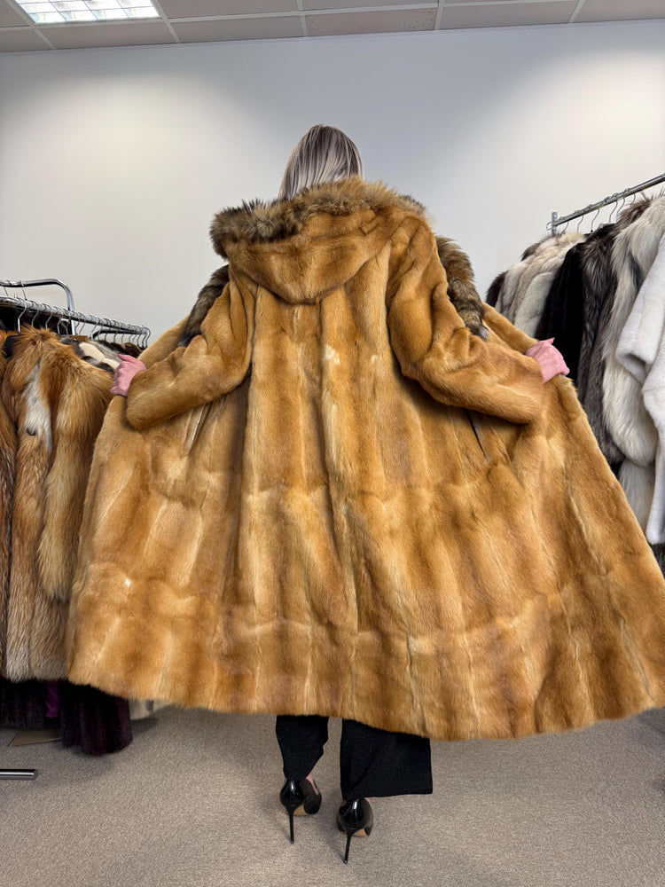 Golden Weasel Fur Coat, Medium Size, Women's Fur Coat, Real Weasel Fur Coat, Weasel Coat Women, Vintage Fur Coat, Hooded Fur Coat, Real Fur