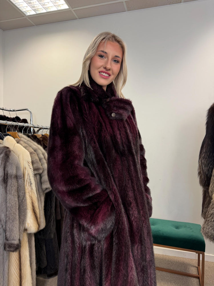 Dyed Mink Fur Coat, Large Size, Purple Fur Coat, Vintage Fur Coat, Real Fur Coat, Long Fur Coat, Women's Fur Coat, Cross Mink Coat, Mink Fur