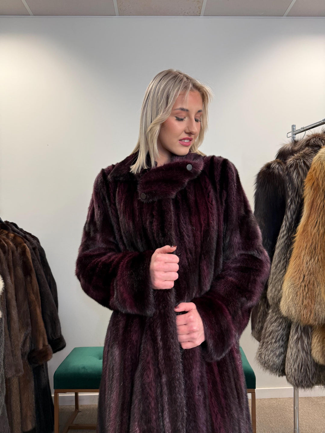 Dyed Mink Fur Coat, Large Size, Purple Fur Coat, Vintage Fur Coat, Real Fur Coat, Long Fur Coat, Women's Fur Coat, Cross Mink Coat, Mink Fur