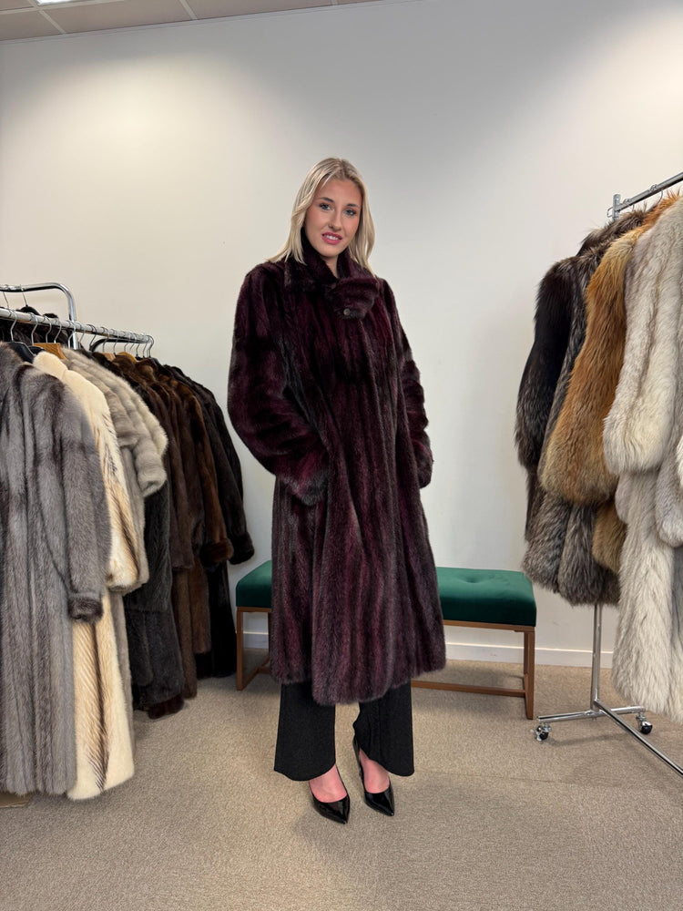 Dyed Mink Fur Coat, Large Size, Purple Fur Coat, Vintage Fur Coat, Real Fur Coat, Long Fur Coat, Women's Fur Coat, Cross Mink Coat, Mink Fur