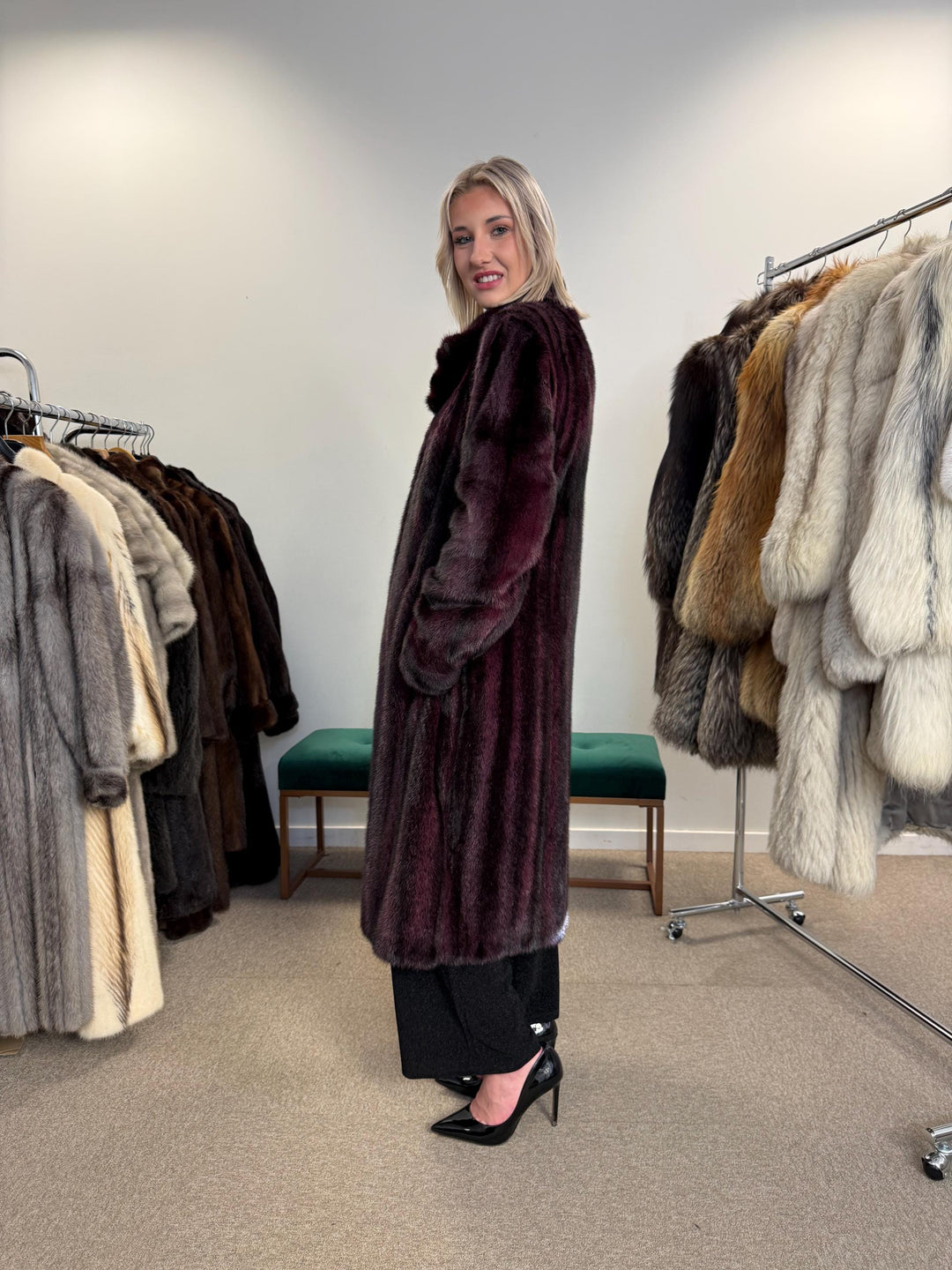 Dyed Mink Fur Coat, Large Size, Purple Fur Coat, Vintage Fur Coat, Real Fur Coat, Long Fur Coat, Women's Fur Coat, Cross Mink Coat, Mink Fur