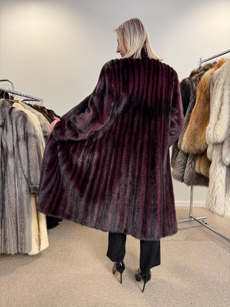 Dyed Mink Fur Coat, Large Size, Purple Fur Coat, Vintage Fur Coat, Real Fur Coat, Long Fur Coat, Women's Fur Coat, Cross Mink Coat, Mink Fur