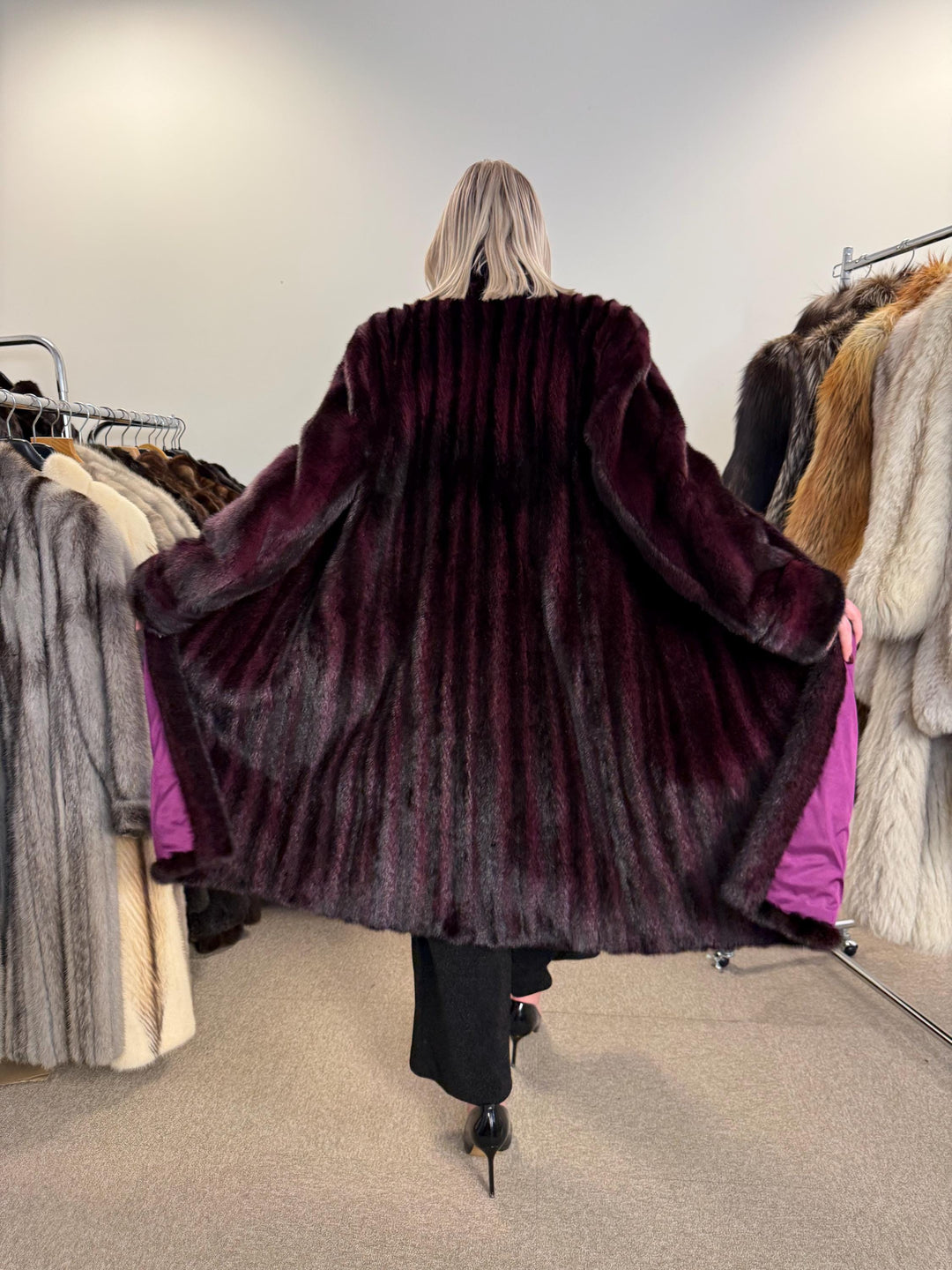 Dyed Mink Fur Coat, Large Size, Purple Fur Coat, Vintage Fur Coat, Real Fur Coat, Long Fur Coat, Women's Fur Coat, Cross Mink Coat, Mink Fur