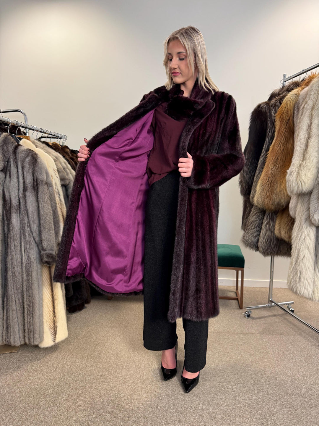 Dyed Mink Fur Coat, Large Size, Purple Fur Coat, Vintage Fur Coat, Real Fur Coat, Long Fur Coat, Women's Fur Coat, Cross Mink Coat, Mink Fur