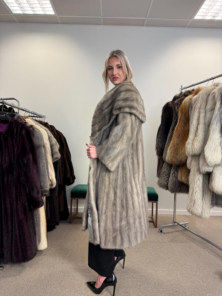 Grey Mink Fur Coat, XL Size, Luxury Fur Coat, Long Fur Coat, Real Mink Fur, Vintage Fur Coat, Women's Fur Coat, Grey Fur Coat, Fur Coat Mink