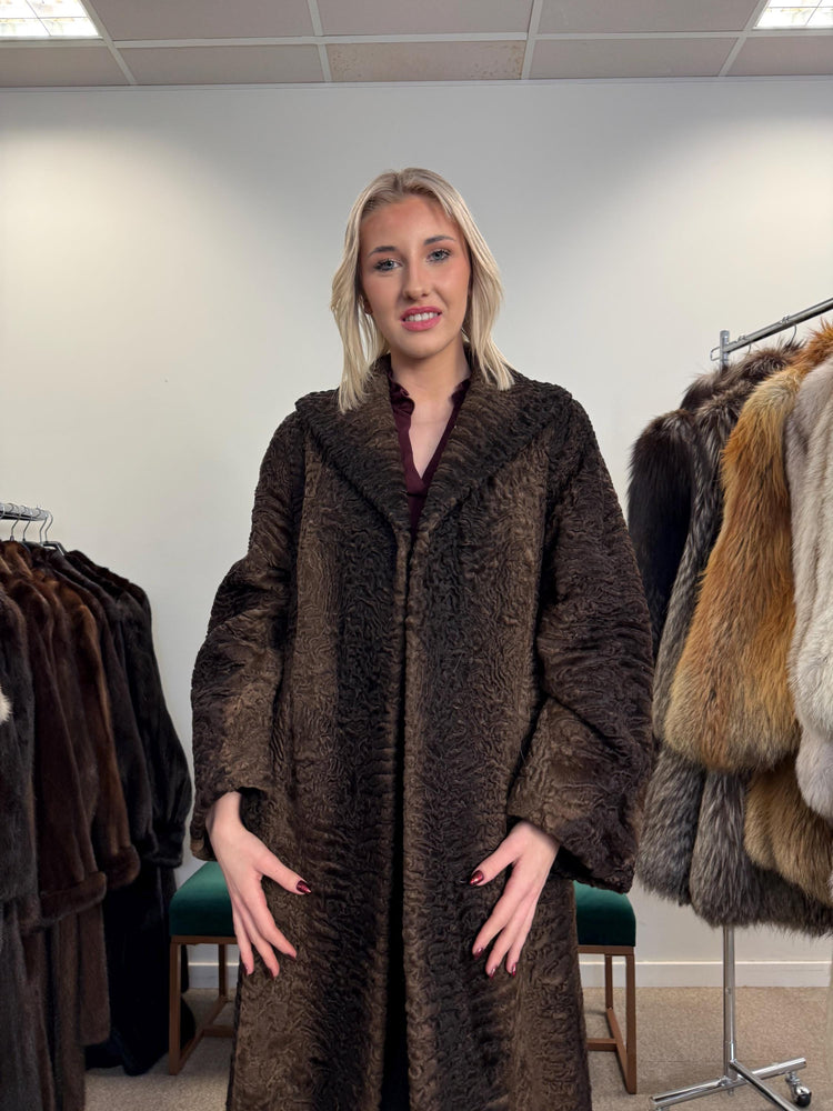 Swakara Astrakhan Fur Coat, XXL Size, Real Fur Coat, Astrakhan Fur Coat, Long Fur Coat, Vintage Fur Coat, Thick Fur Coat, Brown Fur Coat