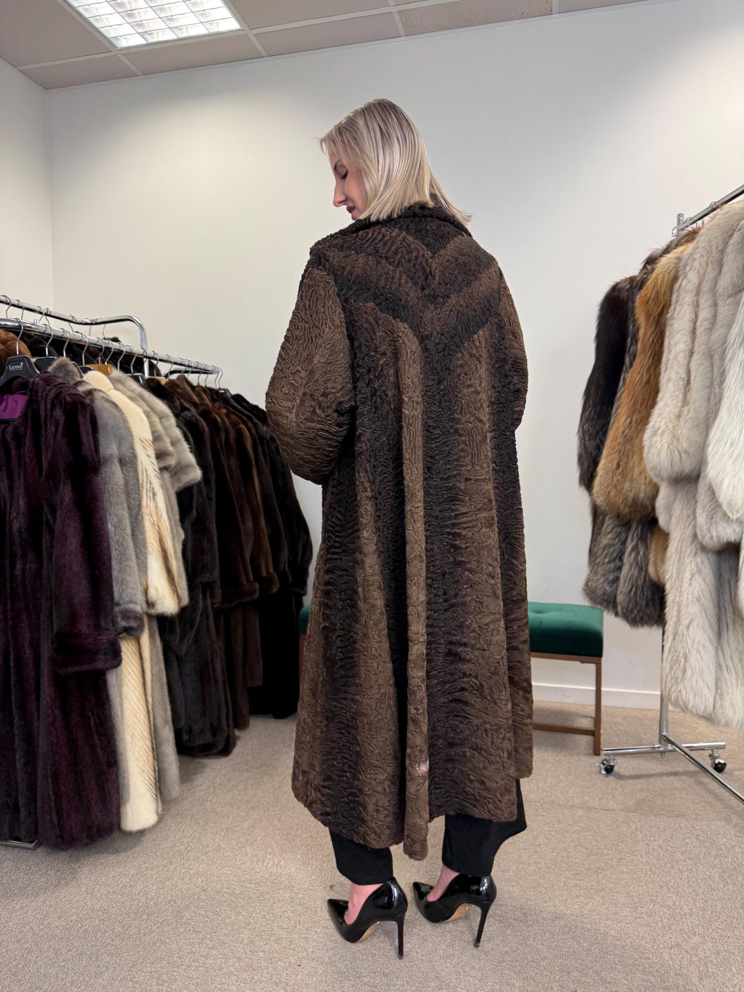 Swakara Astrakhan Fur Coat, XXL Size, Real Fur Coat, Astrakhan Fur Coat, Long Fur Coat, Vintage Fur Coat, Thick Fur Coat, Brown Fur Coat