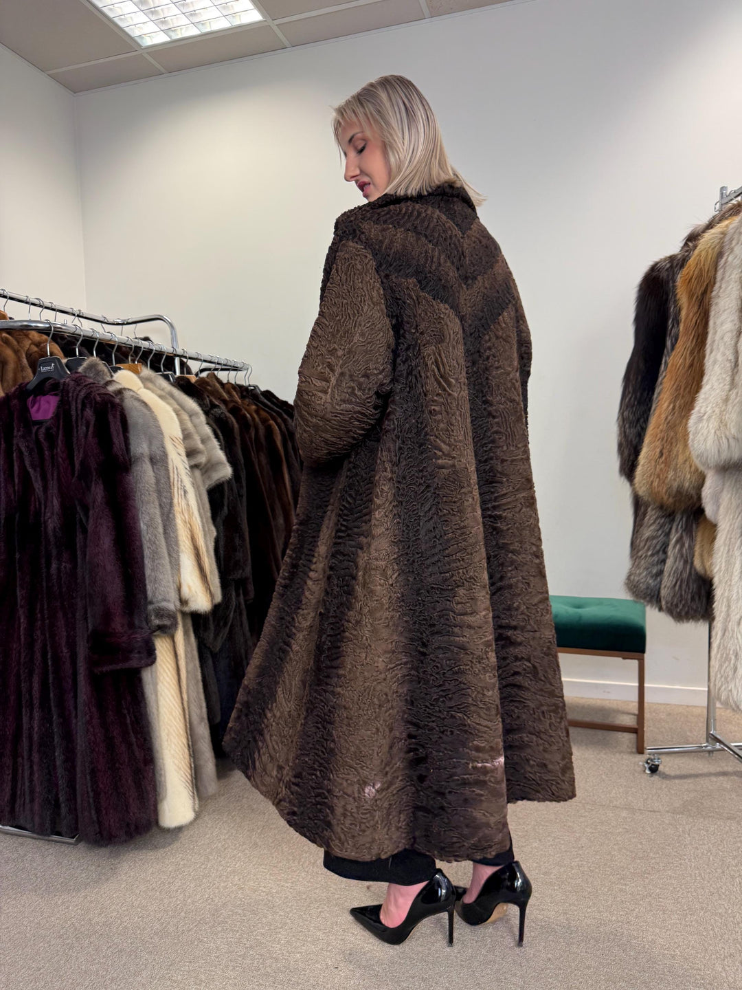 Swakara Astrakhan Fur Coat, XXL Size, Real Fur Coat, Astrakhan Fur Coat, Long Fur Coat, Vintage Fur Coat, Thick Fur Coat, Brown Fur Coat