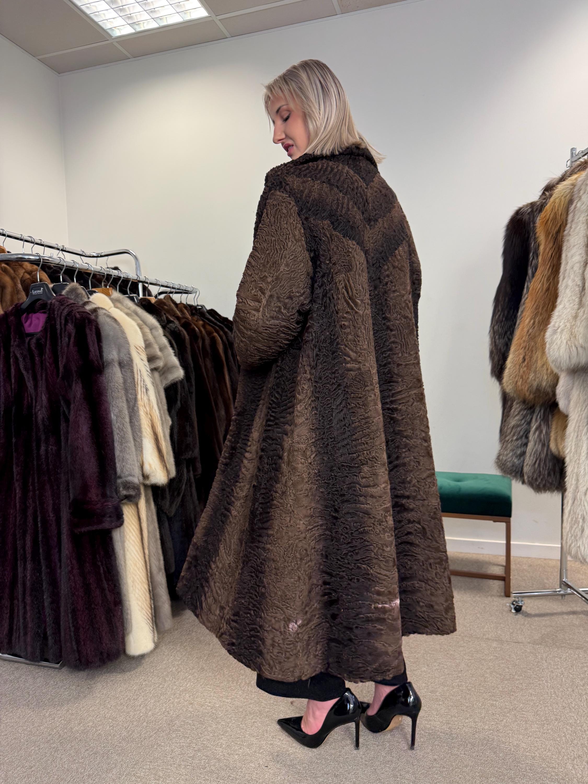 Swakara Astrakhan Fur Coat, XXL Size, Real Fur Coat, Astrakhan Fur Coat, Long Fur Coat, Vintage Fur Coat, Thick Fur Coat, Brown Fur Coat