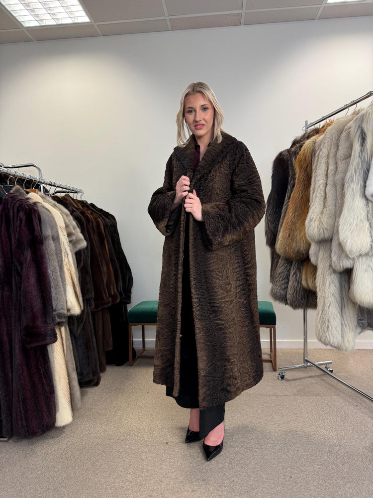 Swakara Astrakhan Fur Coat, XXL Size, Real Fur Coat, Astrakhan Fur Coat, Long Fur Coat, Vintage Fur Coat, Thick Fur Coat, Brown Fur Coat