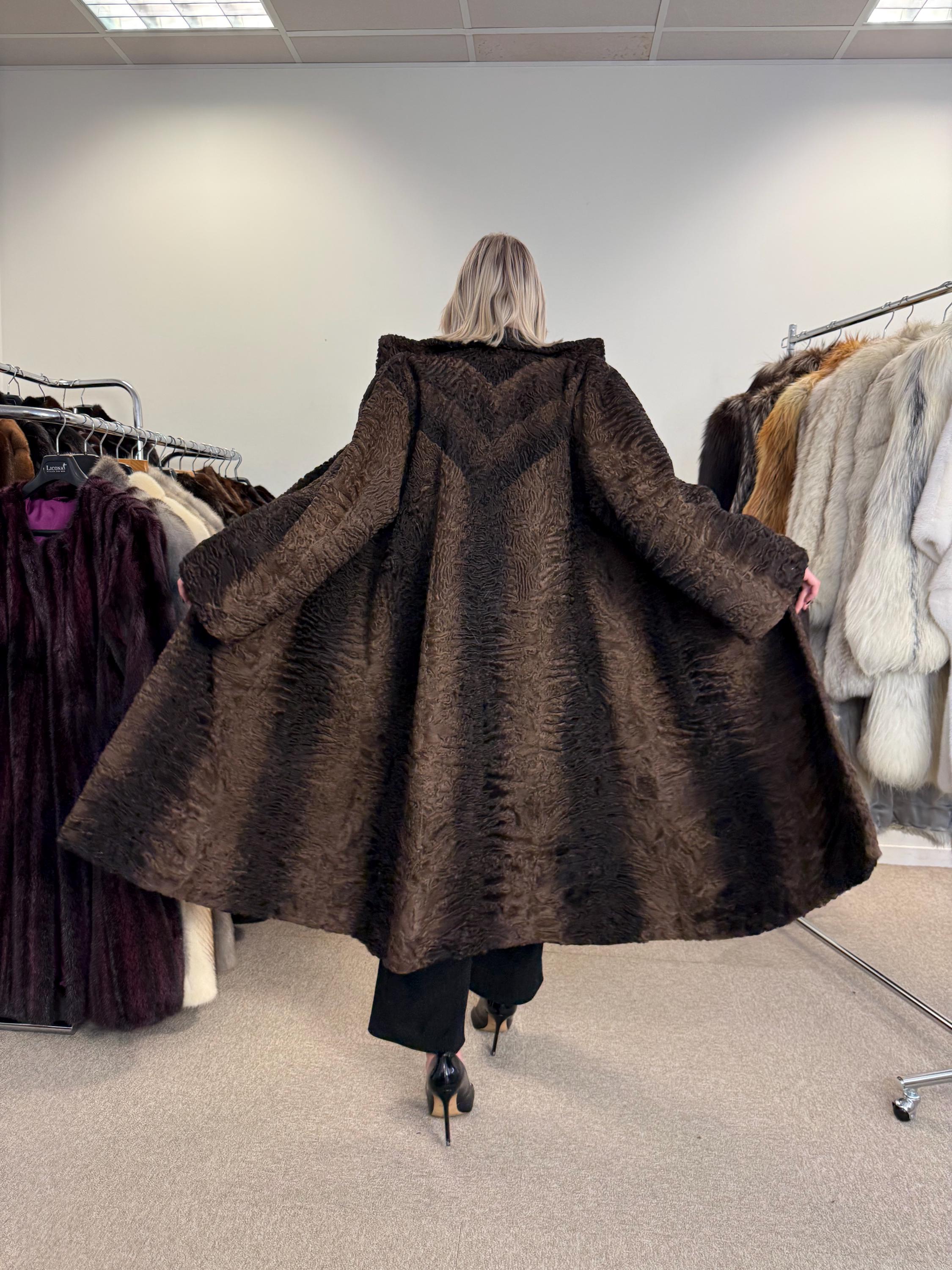 Swakara Astrakhan Fur Coat, XXL Size, Real Fur Coat, Astrakhan Fur Coat, Long Fur Coat, Vintage Fur Coat, Thick Fur Coat, Brown Fur Coat