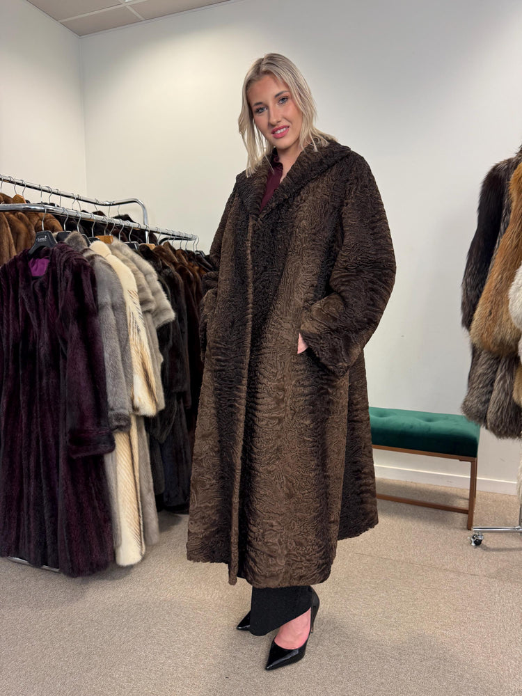 Swakara Astrakhan Fur Coat, XXL Size, Real Fur Coat, Astrakhan Fur Coat, Long Fur Coat, Vintage Fur Coat, Thick Fur Coat, Brown Fur Coat