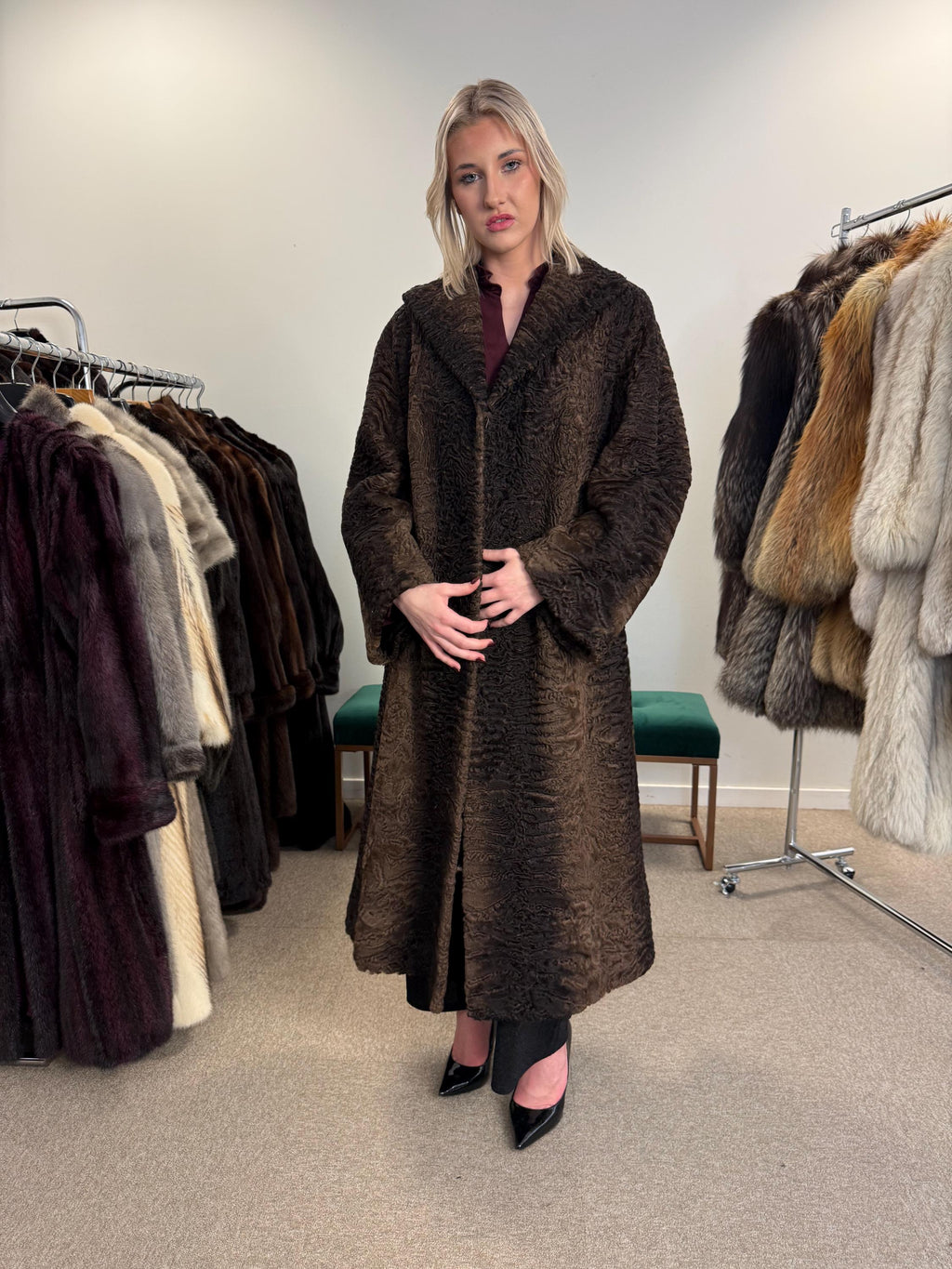 Swakara Astrakhan Fur Coat, XXL Size, Real Fur Coat, Astrakhan Fur Coat, Long Fur Coat, Vintage Fur Coat, Thick Fur Coat, Brown Fur Coat