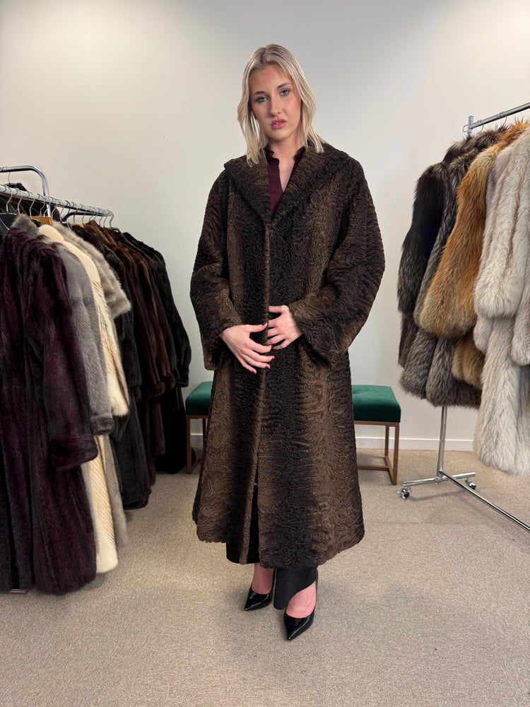 Swakara Astrakhan Fur Coat, XXL Size, Real Fur Coat, Astrakhan Fur Coat, Long Fur Coat, Vintage Fur Coat, Thick Fur Coat, Brown Fur Coat