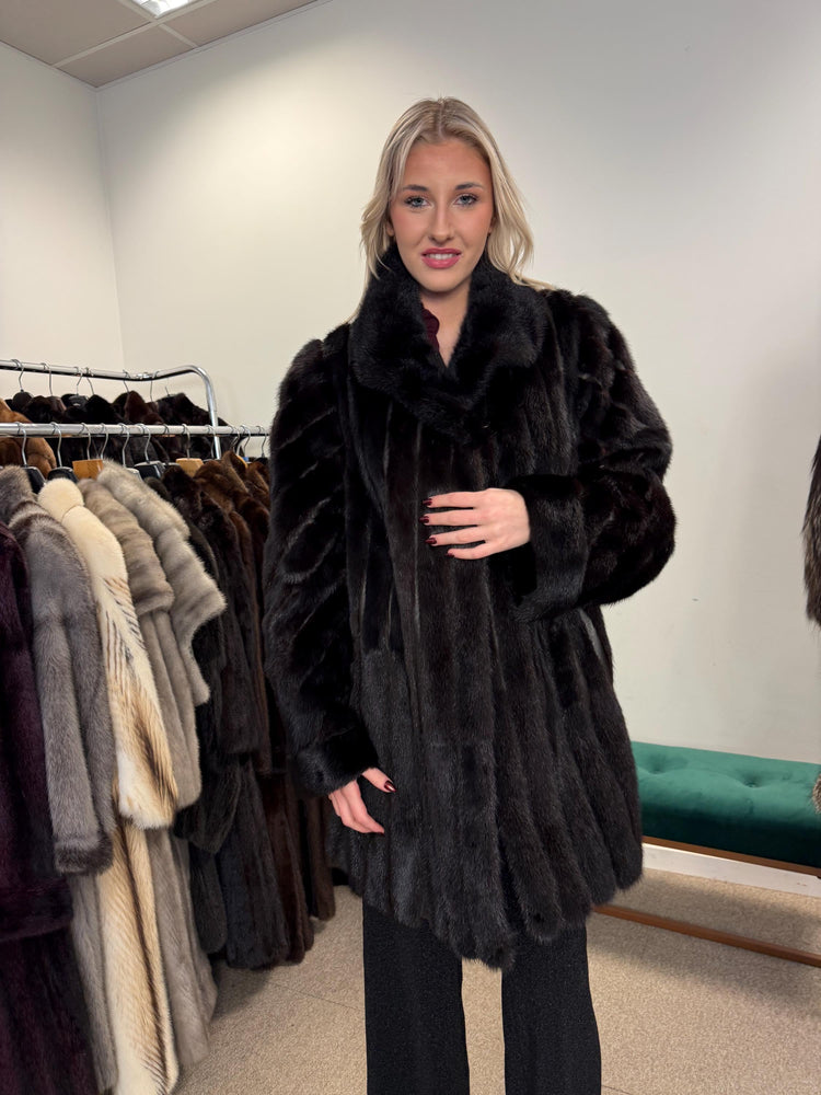 Black Mink & Leather Fur Coat, XXL Size, Vintage Fur Coat, Black Mink Coat, Women Fur Coat, Mink Fur, Real Fur Coat, Leather Coat, Mink Coat
