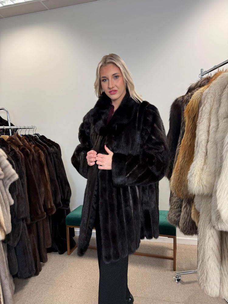 Black Mink & Leather Fur Coat, XXL Size, Vintage Fur Coat, Black Mink Coat, Women Fur Coat, Mink Fur, Real Fur Coat, Leather Coat, Mink Coat