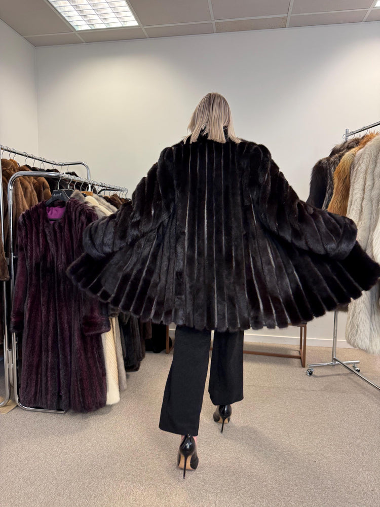 Black Mink & Leather Fur Coat, XXL Size, Vintage Fur Coat, Black Mink Coat, Women Fur Coat, Mink Fur, Real Fur Coat, Leather Coat, Mink Coat