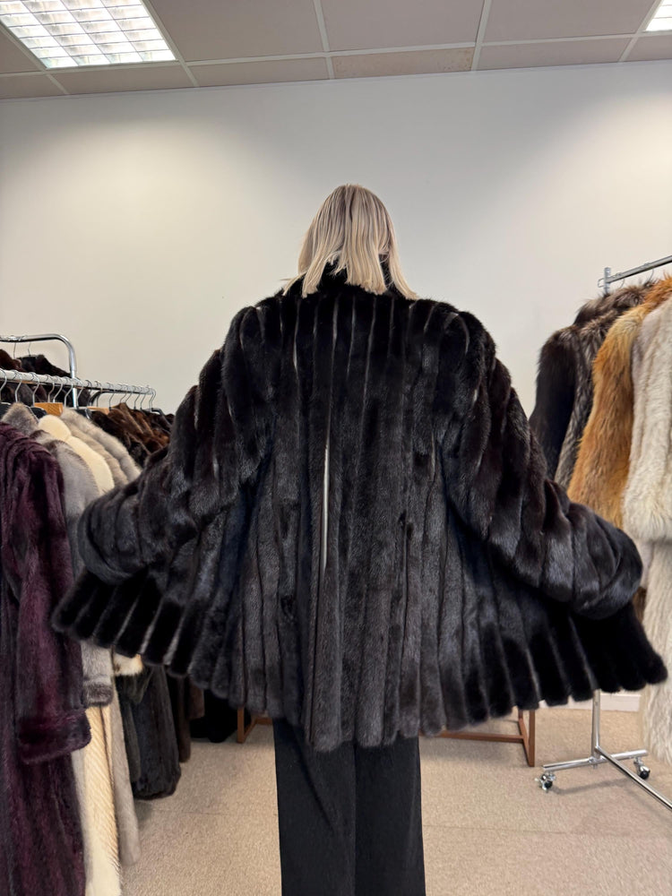 Black Mink & Leather Fur Coat, XXL Size, Vintage Fur Coat, Black Mink Coat, Women Fur Coat, Mink Fur, Real Fur Coat, Leather Coat, Mink Coat