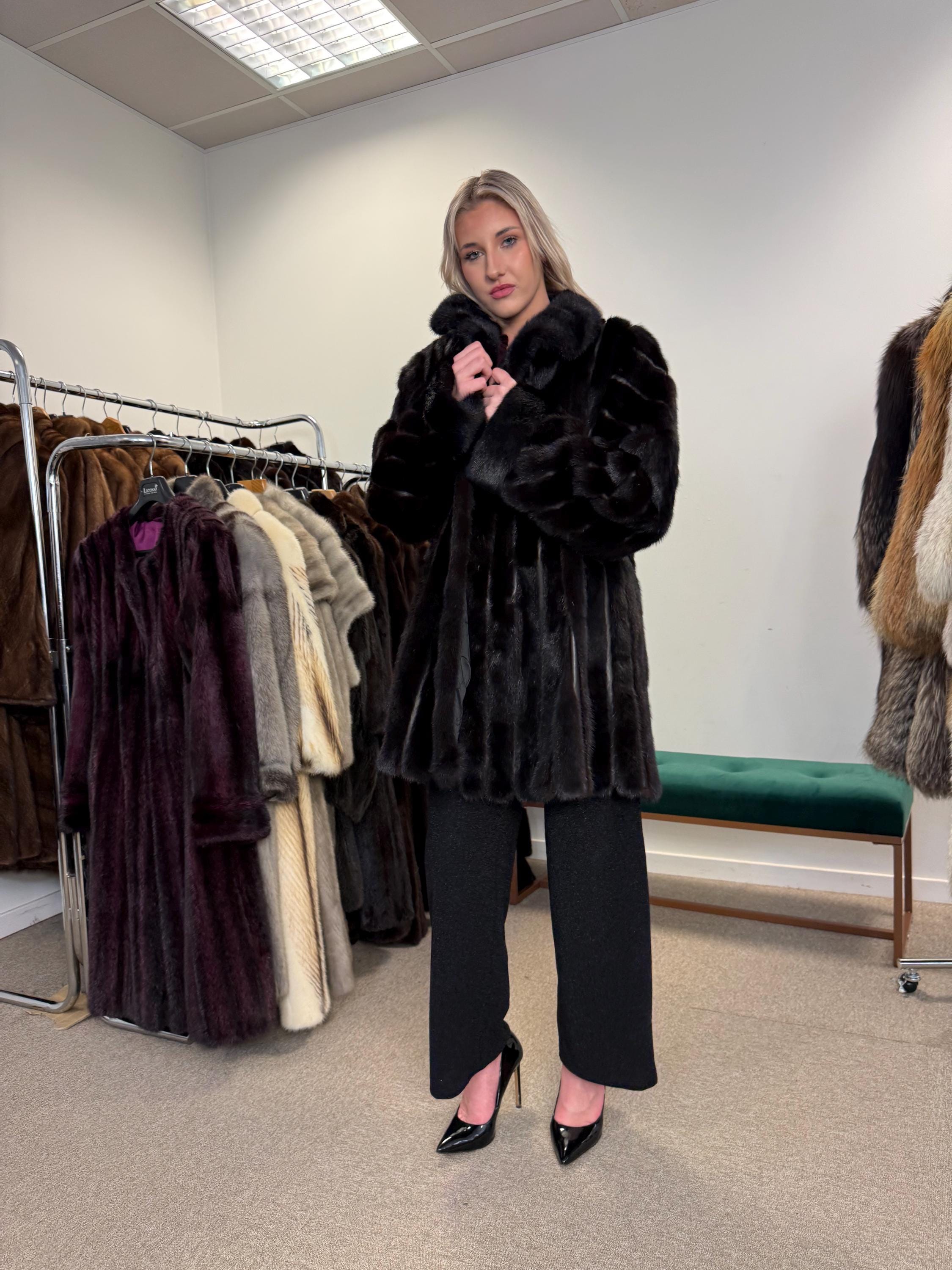 Black Mink & Leather Fur Coat, XXL Size, Vintage Fur Coat, Black Mink Coat, Women Fur Coat, Mink Fur, Real Fur Coat, Leather Coat, Mink Coat
