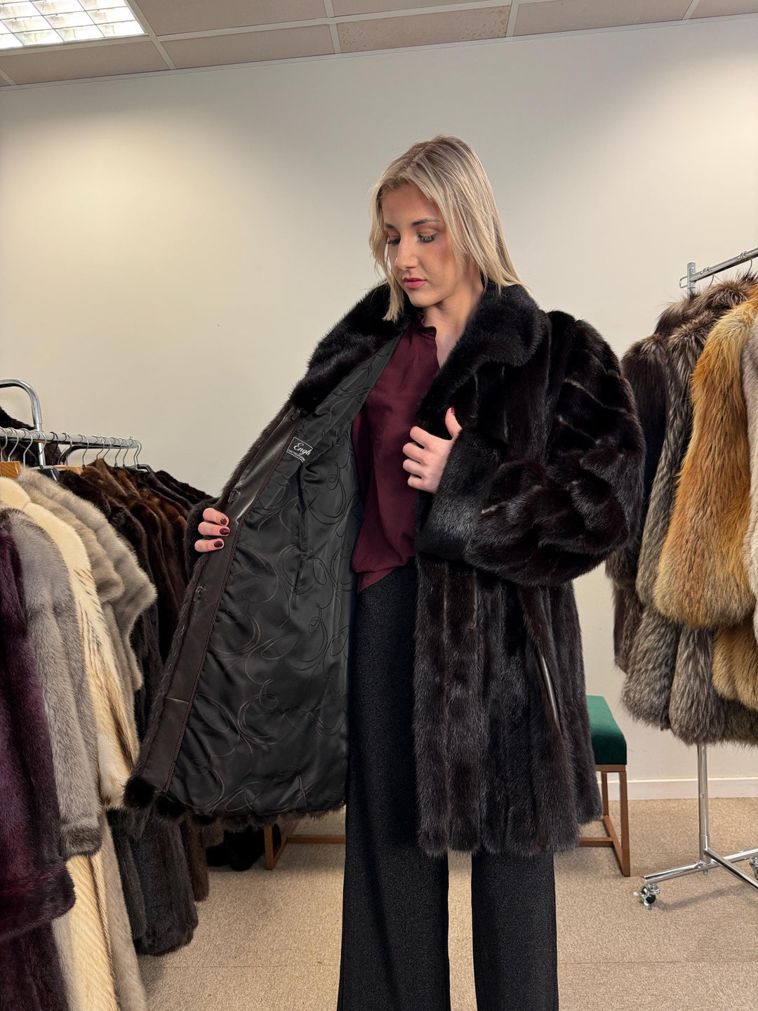 Black Mink & Leather Fur Coat, XXL Size, Vintage Fur Coat, Black Mink Coat, Women Fur Coat, Mink Fur, Real Fur Coat, Leather Coat, Mink Coat