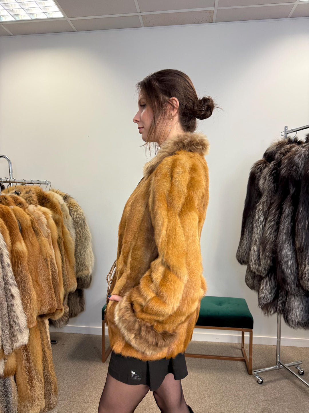 Golden Mink Fur Jacket, S/M Size, Lamb Fur Collar, Mink Fur Jacket, Real Fur Jacket, Vintage Fur Coat, Women's Fur Jacket, Mink, Golden Mink