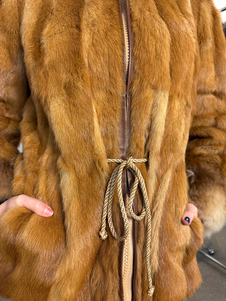 Golden Mink Fur Jacket, S/M Size, Lamb Fur Collar, Mink Fur Jacket, Real Fur Jacket, Vintage Fur Coat, Women's Fur Jacket, Mink, Golden Mink