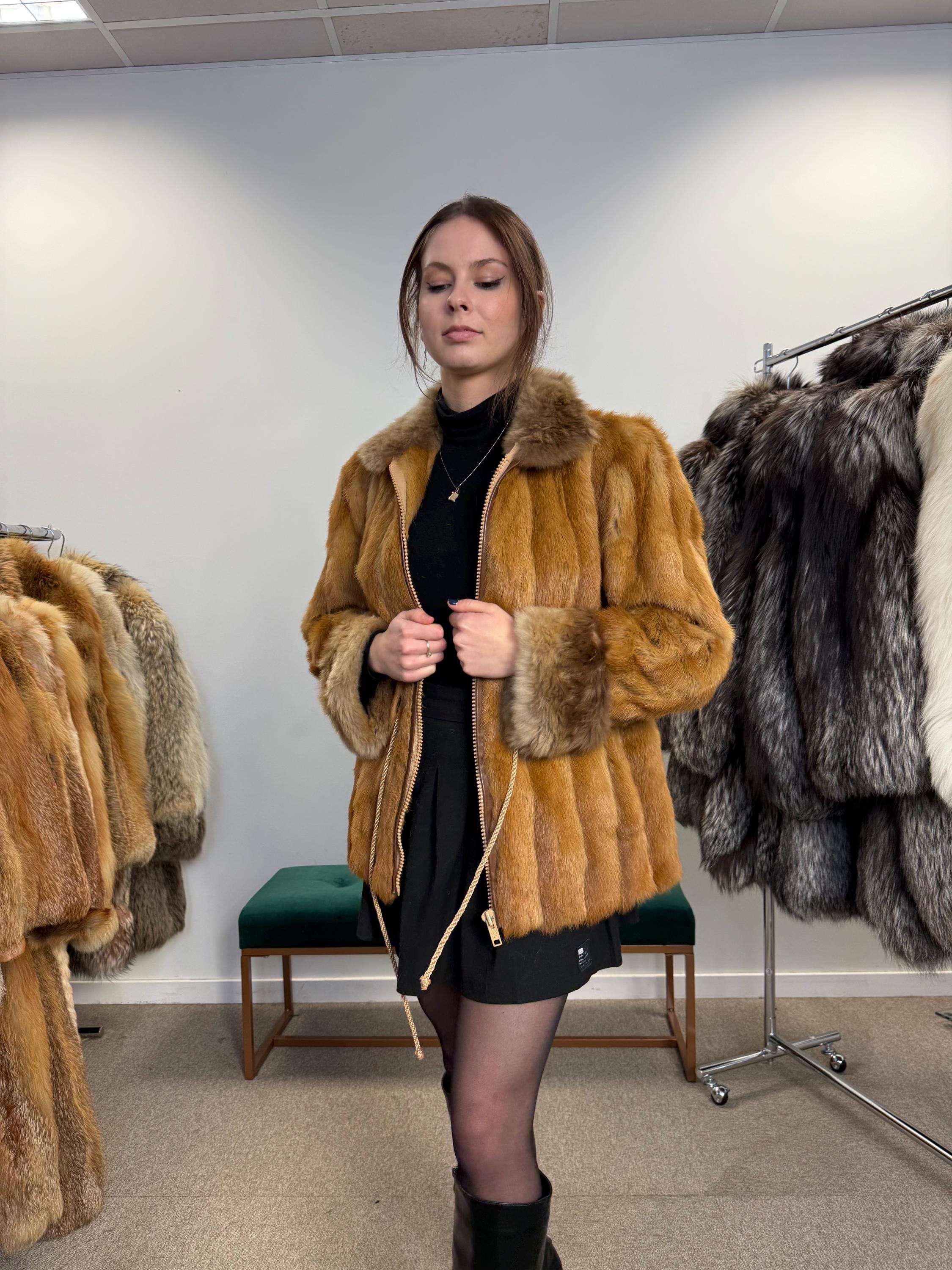 Golden Mink Fur Jacket, S/M Size, Lamb Fur Collar, Mink Fur Jacket, Real Fur Jacket, Vintage Fur Coat, Women's Fur Jacket, Mink, Golden Mink
