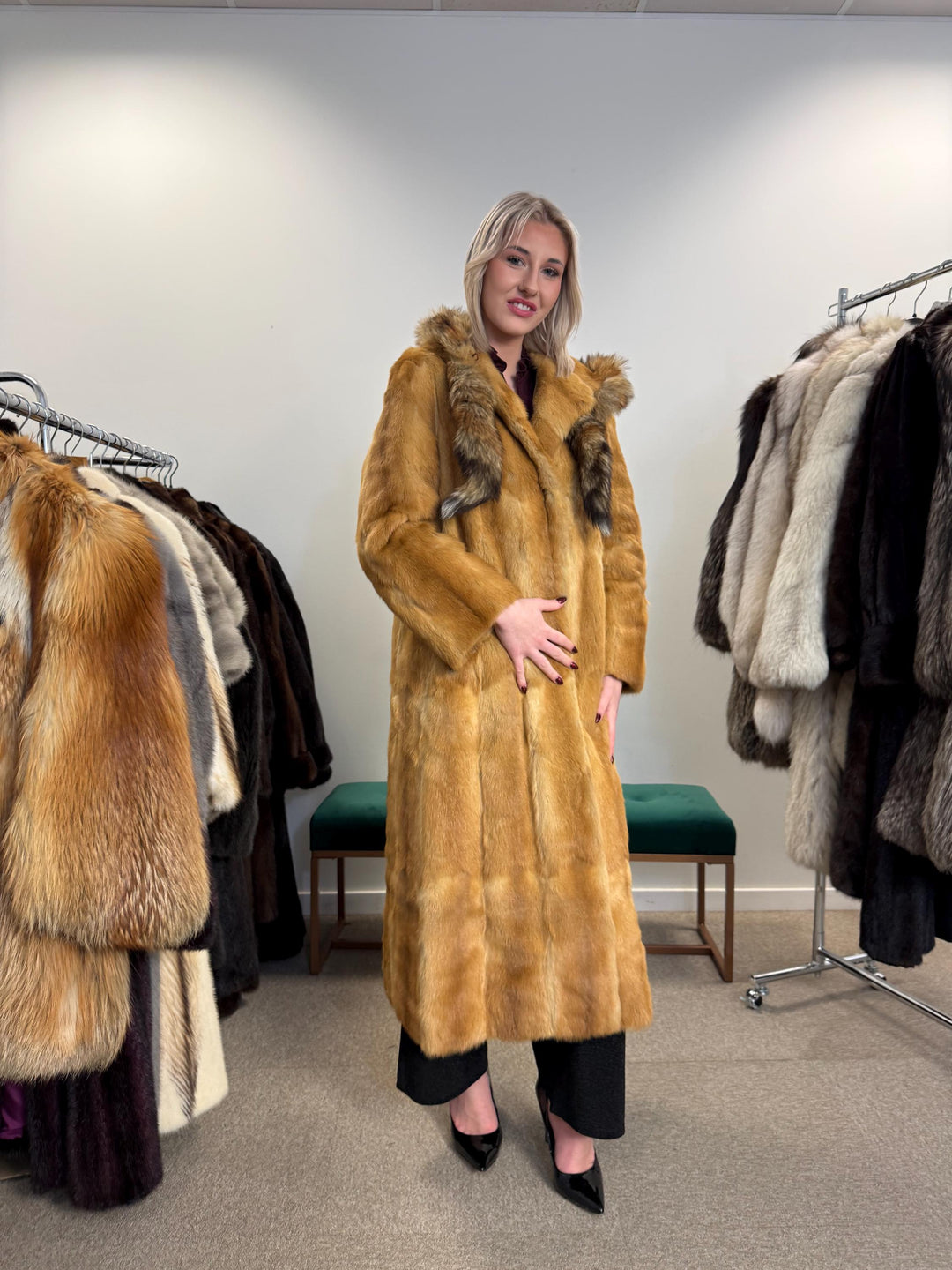 Golden Weasel Fur Coat, Medium Size, Women's Fur Coat, Real Weasel Fur Coat, Weasel Coat Women, Vintage Fur Coat, Hooded Fur Coat, Real Fur