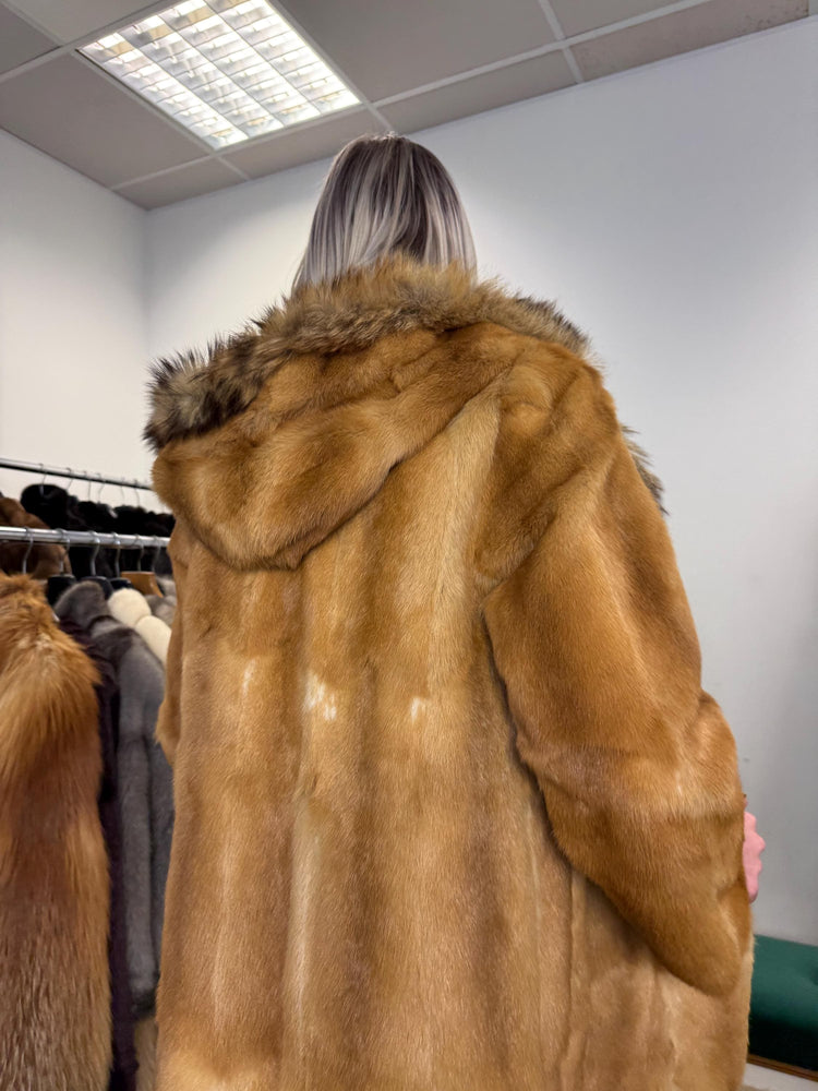 Golden Weasel Fur Coat, Medium Size, Women's Fur Coat, Real Weasel Fur Coat, Weasel Coat Women, Vintage Fur Coat, Hooded Fur Coat, Real Fur