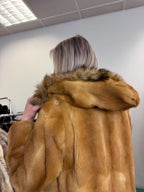 Golden Weasel Fur Coat, Medium Size, Women's Fur Coat, Real Weasel Fur Coat, Weasel Coat Women, Vintage Fur Coat, Hooded Fur Coat, Real Fur