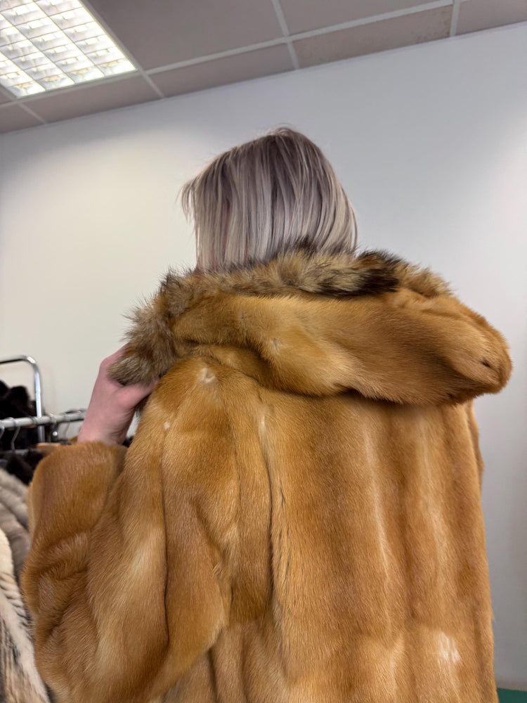 Golden Weasel Fur Coat, Medium Size, Women's Fur Coat, Real Weasel Fur Coat, Weasel Coat Women, Vintage Fur Coat, Hooded Fur Coat, Real Fur