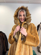 Golden Weasel Fur Coat, Medium Size, Women's Fur Coat, Real Weasel Fur Coat, Weasel Coat Women, Vintage Fur Coat, Hooded Fur Coat, Real Fur