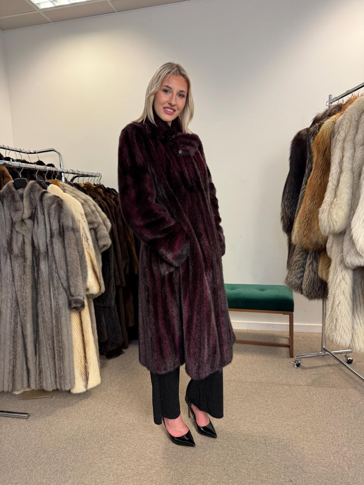 Dyed Mink Fur Coat, Large Size, Purple Fur Coat, Vintage Fur Coat, Real Fur Coat, Long Fur Coat, Women's Fur Coat, Cross Mink Coat, Mink Fur