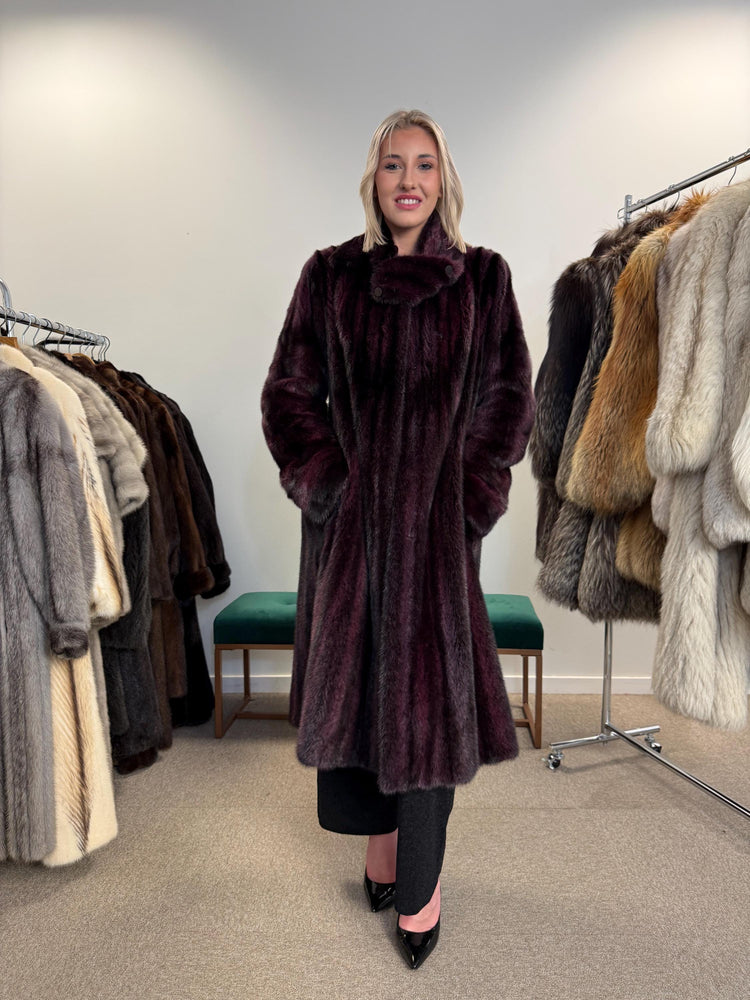 Dyed Mink Fur Coat, Large Size, Purple Fur Coat, Vintage Fur Coat, Real Fur Coat, Long Fur Coat, Women's Fur Coat, Cross Mink Coat, Mink Fur