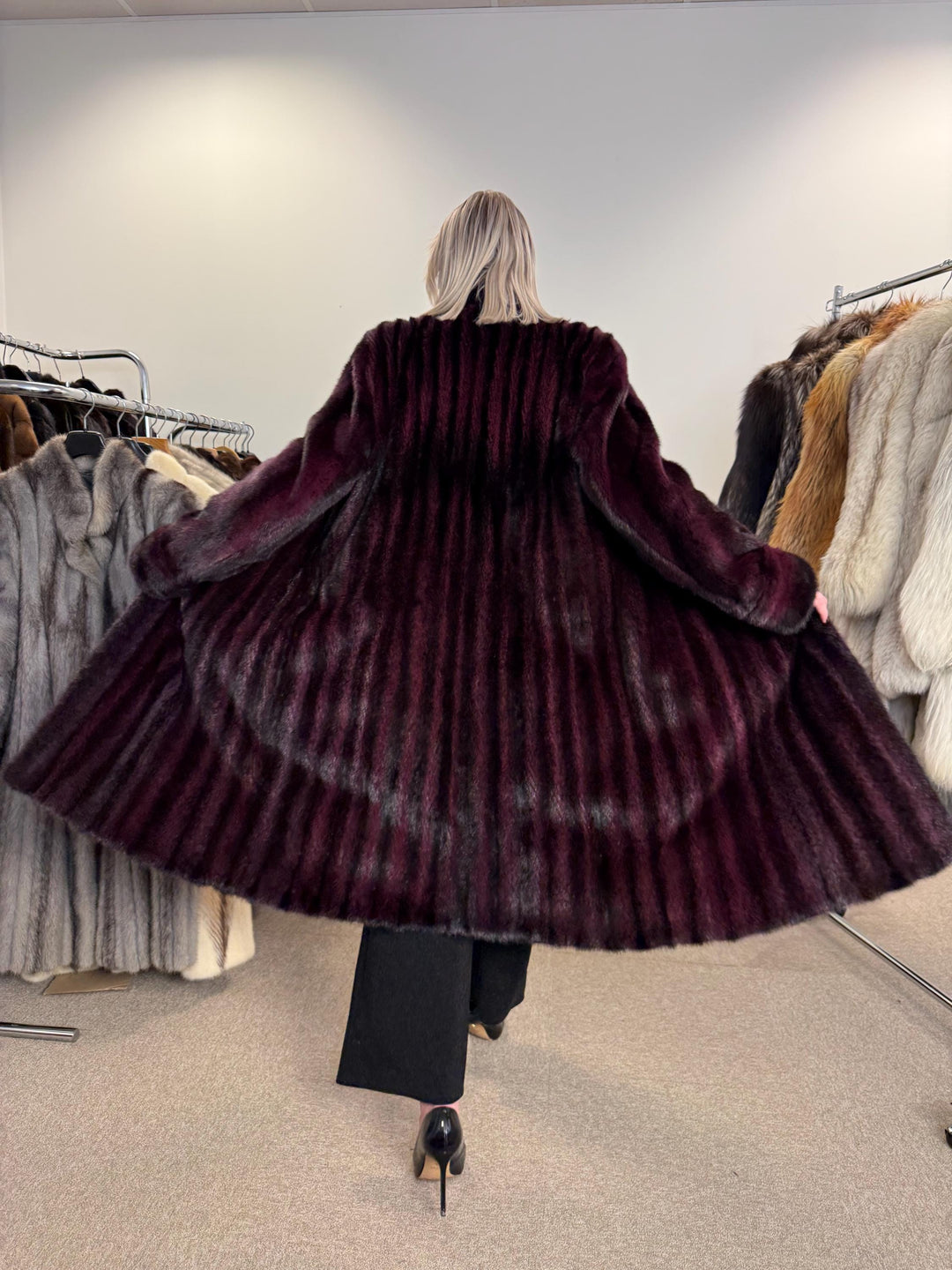 Dyed Mink Fur Coat, Large Size, Purple Fur Coat, Vintage Fur Coat, Real Fur Coat, Long Fur Coat, Women's Fur Coat, Cross Mink Coat, Mink Fur