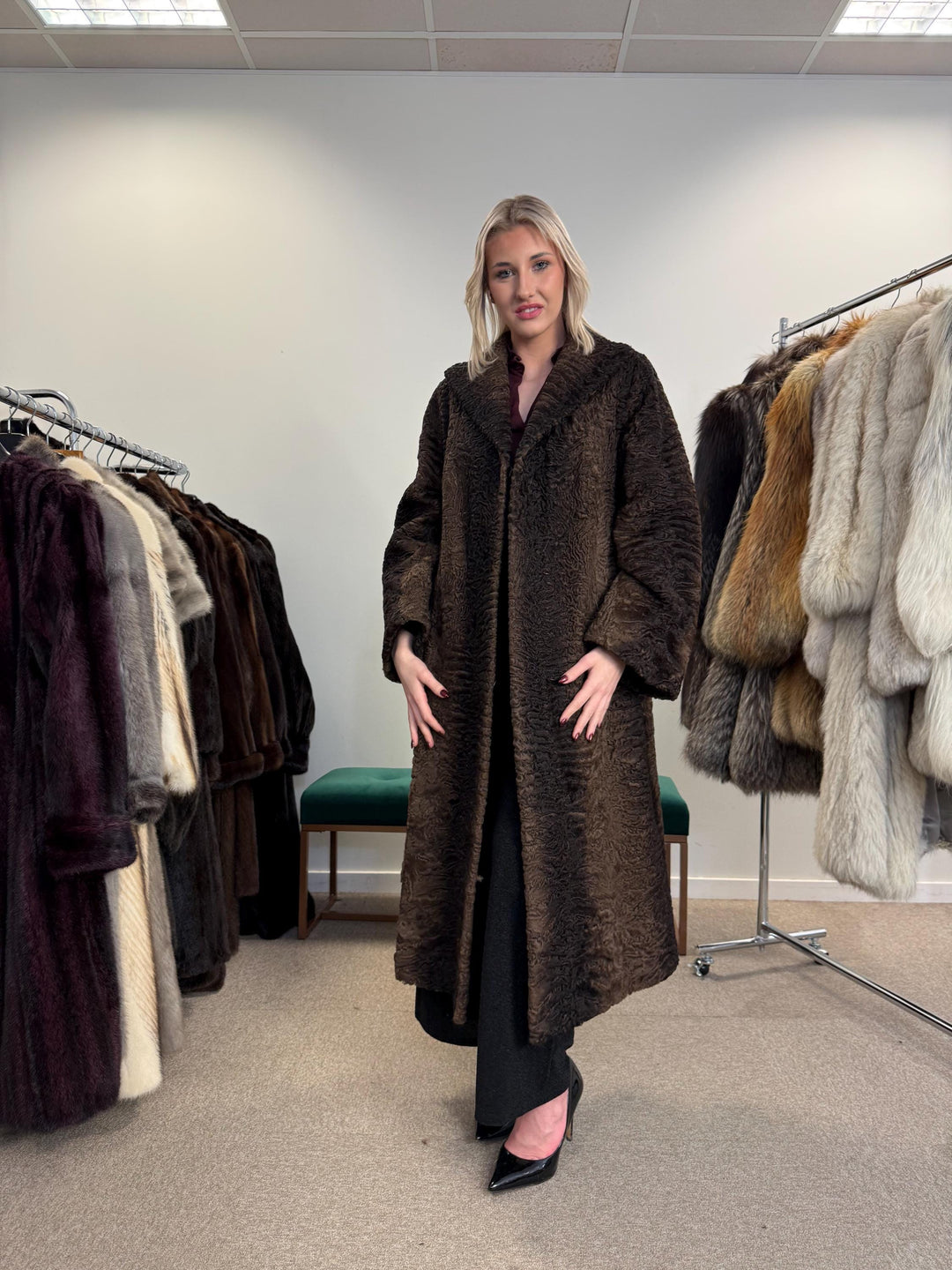 Swakara Astrakhan Fur Coat, XXL Size, Real Fur Coat, Astrakhan Fur Coat, Long Fur Coat, Vintage Fur Coat, Thick Fur Coat, Brown Fur Coat