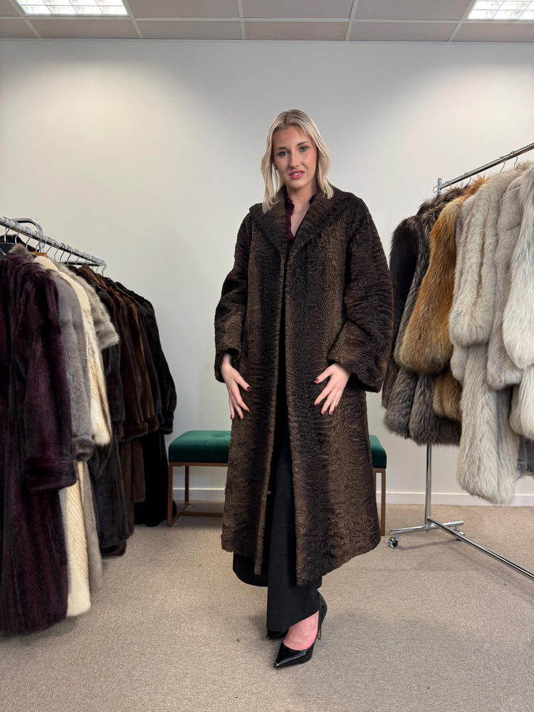 Swakara Astrakhan Fur Coat, XXL Size, Real Fur Coat, Astrakhan Fur Coat, Long Fur Coat, Vintage Fur Coat, Thick Fur Coat, Brown Fur Coat