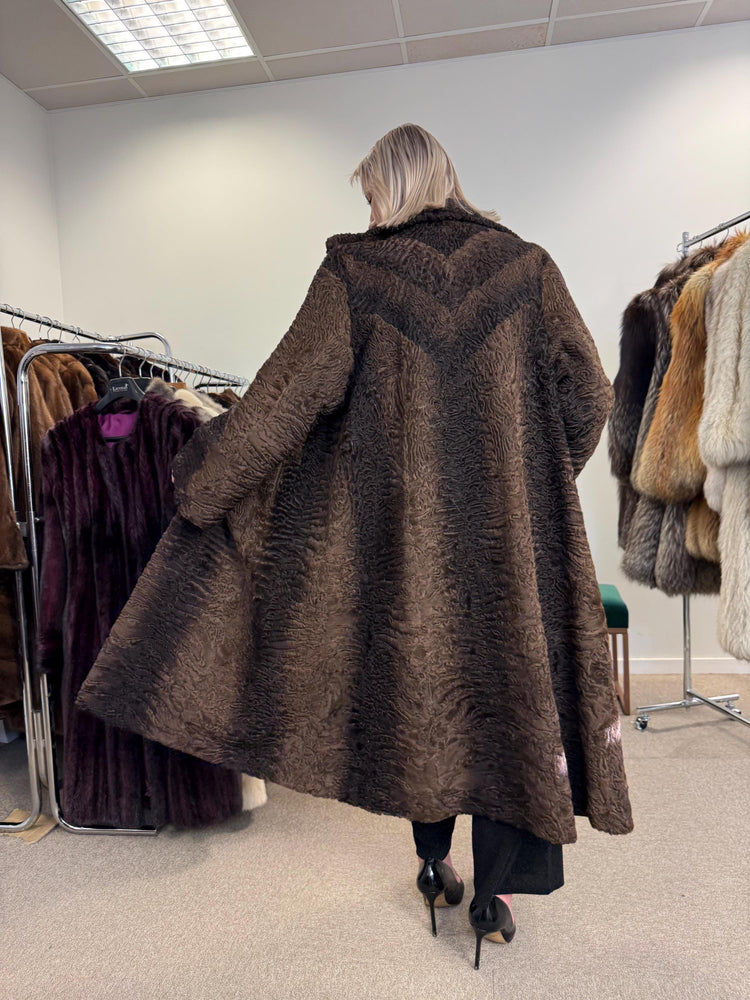 Swakara Astrakhan Fur Coat, XXL Size, Real Fur Coat, Astrakhan Fur Coat, Long Fur Coat, Vintage Fur Coat, Thick Fur Coat, Brown Fur Coat