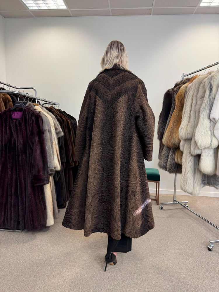 Swakara Astrakhan Fur Coat, XXL Size, Real Fur Coat, Astrakhan Fur Coat, Long Fur Coat, Vintage Fur Coat, Thick Fur Coat, Brown Fur Coat