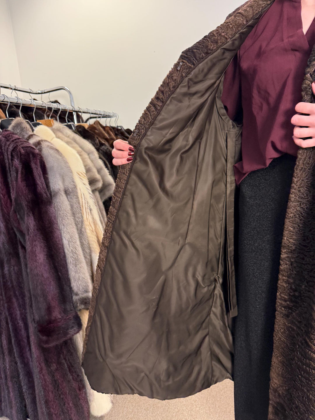 Swakara Astrakhan Fur Coat, XXL Size, Real Fur Coat, Astrakhan Fur Coat, Long Fur Coat, Vintage Fur Coat, Thick Fur Coat, Brown Fur Coat