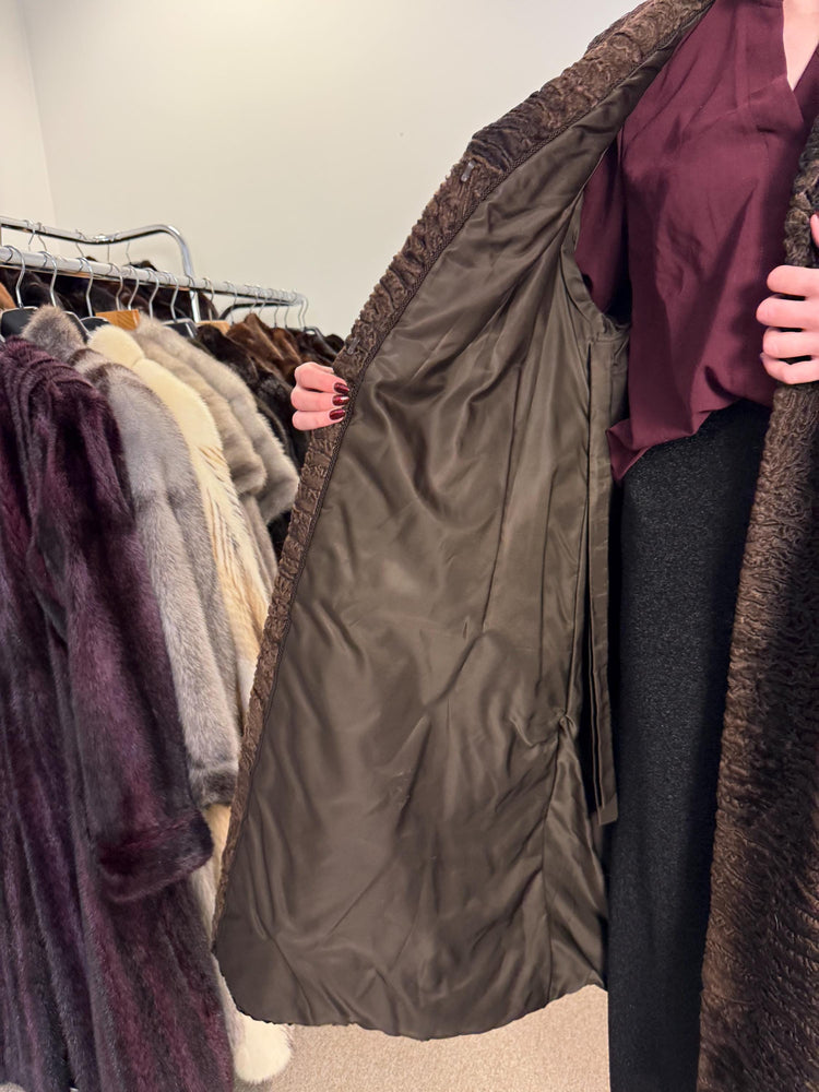 Swakara Astrakhan Fur Coat, XXL Size, Real Fur Coat, Astrakhan Fur Coat, Long Fur Coat, Vintage Fur Coat, Thick Fur Coat, Brown Fur Coat
