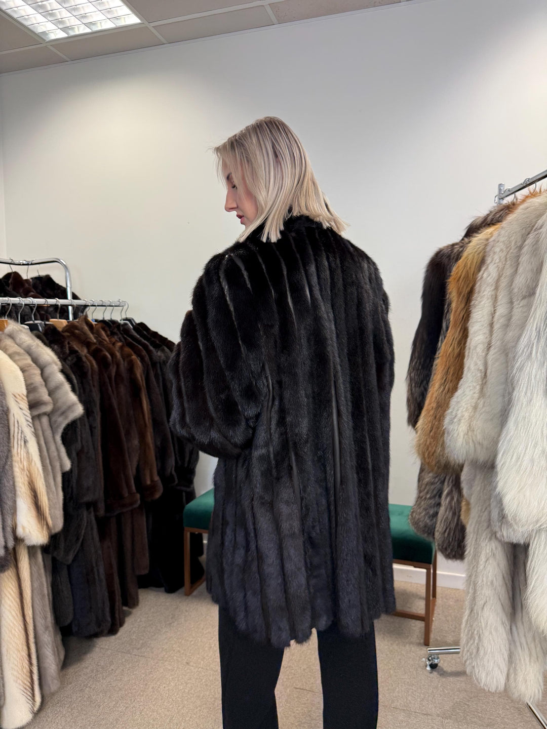 Black Mink & Leather Fur Coat, XXL Size, Vintage Fur Coat, Black Mink Coat, Women Fur Coat, Mink Fur, Real Fur Coat, Leather Coat, Mink Coat