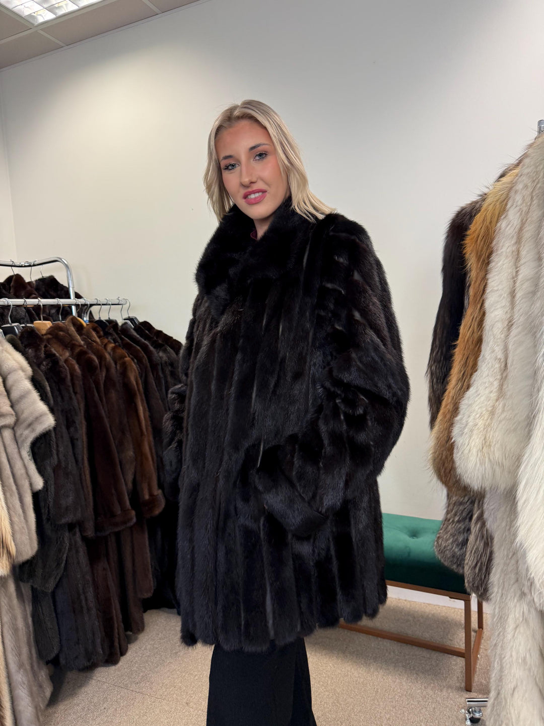 Black Mink & Leather Fur Coat, XXL Size, Vintage Fur Coat, Black Mink Coat, Women Fur Coat, Mink Fur, Real Fur Coat, Leather Coat, Mink Coat