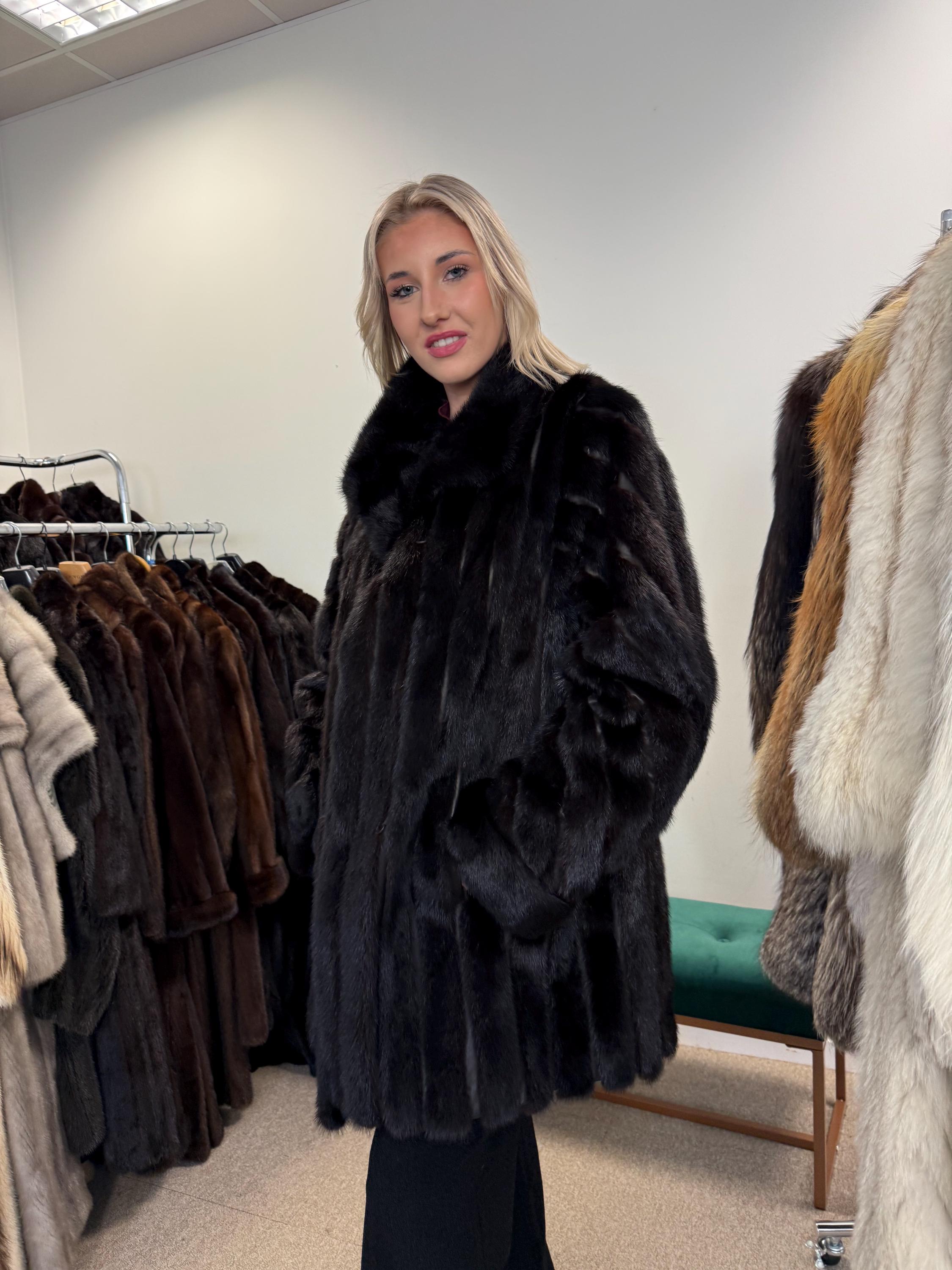 Black Mink & Leather Fur Coat, XXL Size, Vintage Fur Coat, Black Mink Coat, Women Fur Coat, Mink Fur, Real Fur Coat, Leather Coat, Mink Coat
