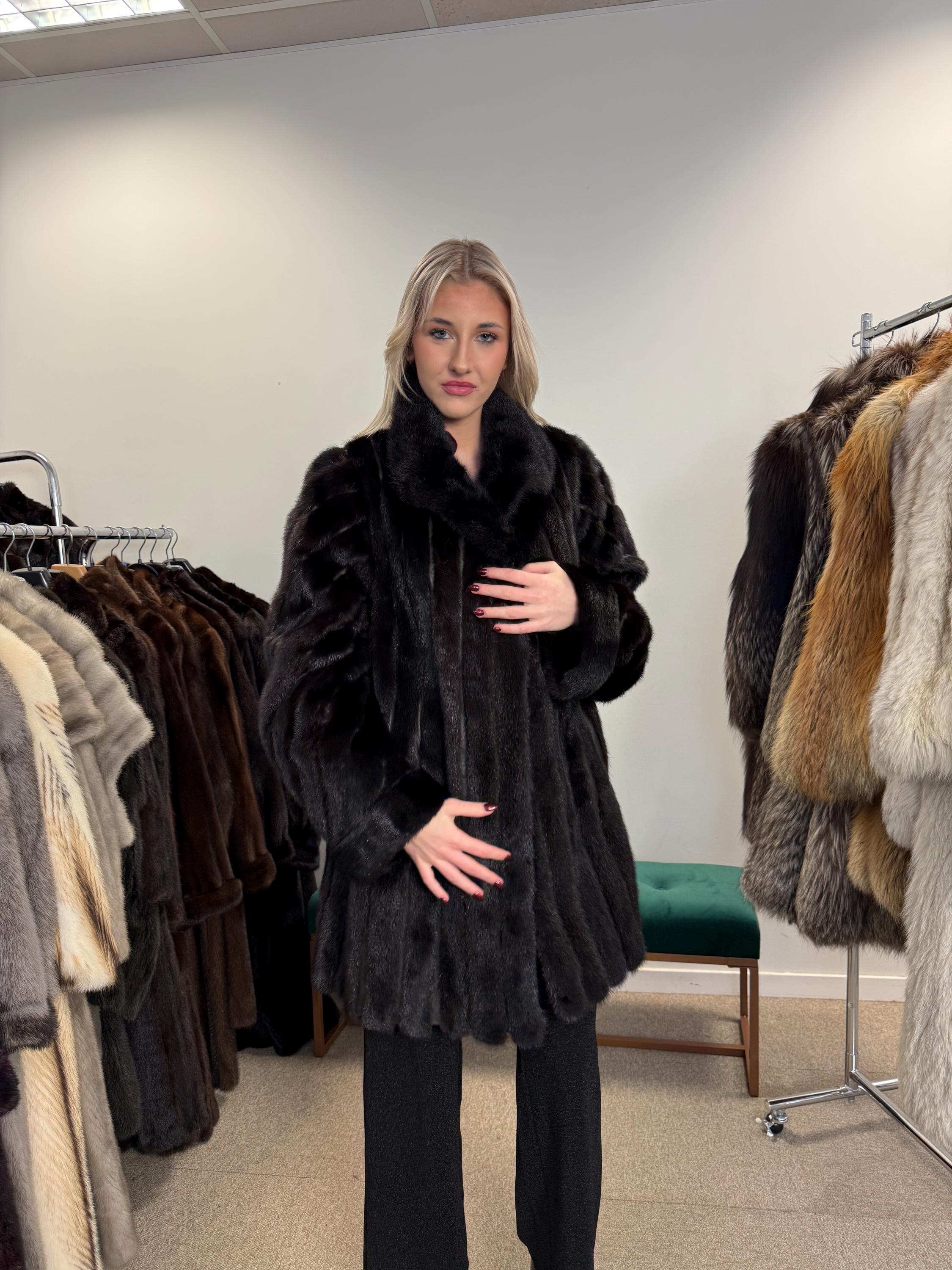 Black Mink & Leather Fur Coat, XXL Size, Vintage Fur Coat, Black Mink Coat, Women Fur Coat, Mink Fur, Real Fur Coat, Leather Coat, Mink Coat