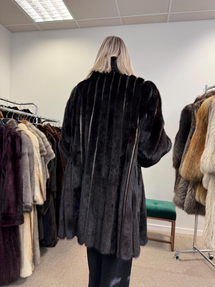 Black Mink & Leather Fur Coat, XXL Size, Vintage Fur Coat, Black Mink Coat, Women Fur Coat, Mink Fur, Real Fur Coat, Leather Coat, Mink Coat