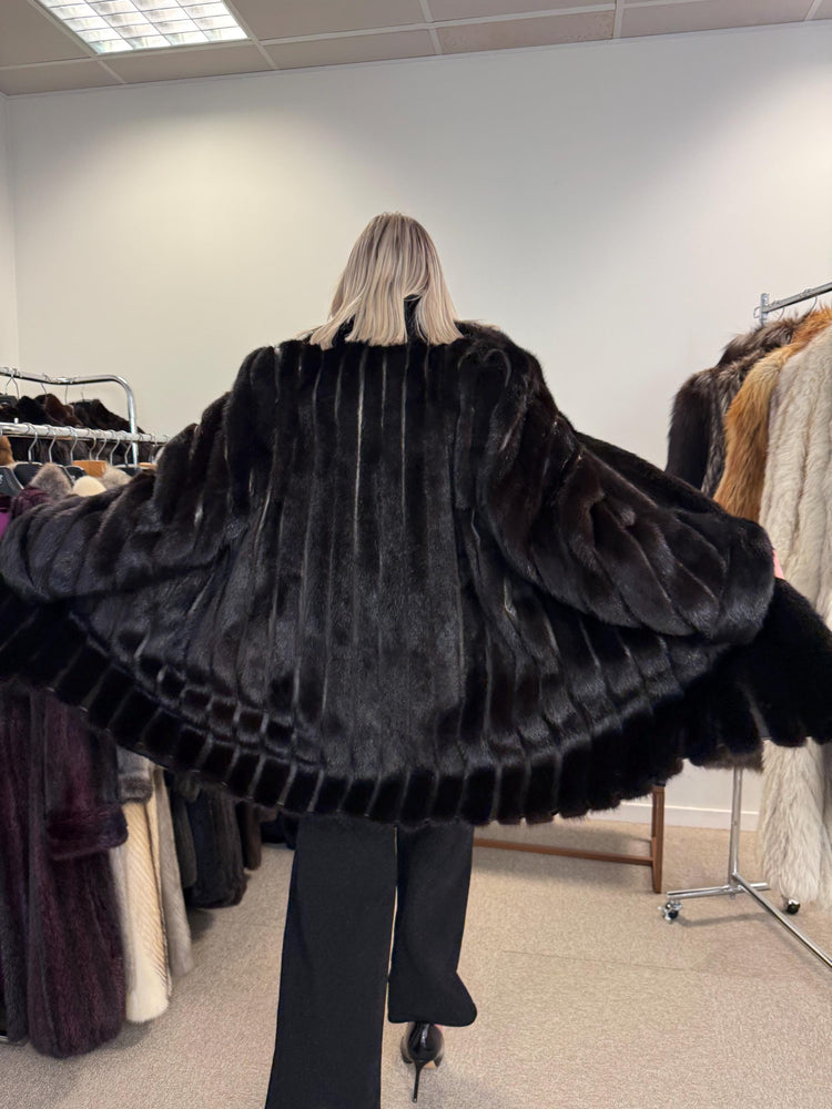 Black Mink & Leather Fur Coat, XXL Size, Vintage Fur Coat, Black Mink Coat, Women Fur Coat, Mink Fur, Real Fur Coat, Leather Coat, Mink Coat