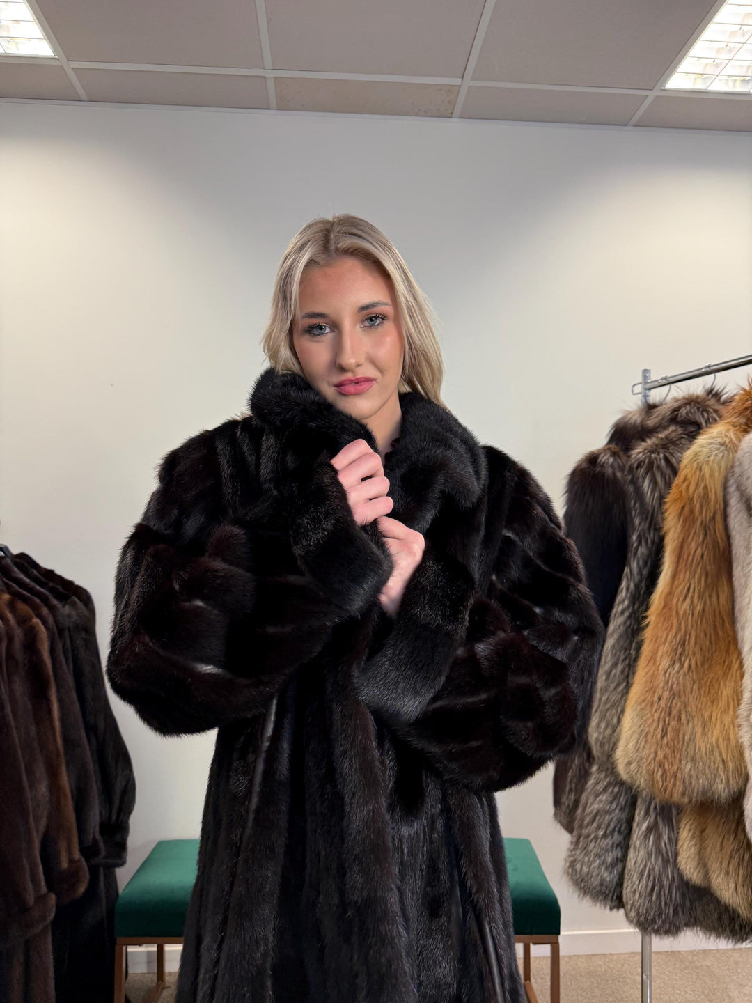 Black Mink & Leather Fur Coat, XXL Size, Vintage Fur Coat, Black Mink Coat, Women Fur Coat, Mink Fur, Real Fur Coat, Leather Coat, Mink Coat