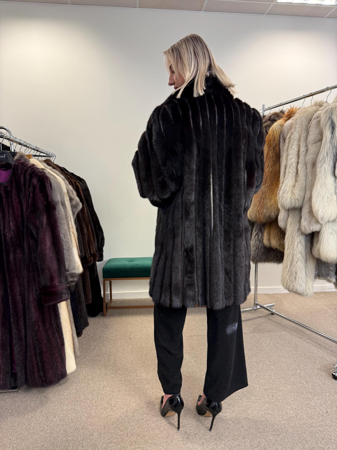 Black Mink & Leather Fur Coat, XXL Size, Vintage Fur Coat, Black Mink Coat, Women Fur Coat, Mink Fur, Real Fur Coat, Leather Coat, Mink Coat